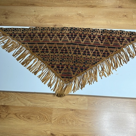 Lew Magram Suede Leather 53” x 25” Fringe Scarf Shawl Sarong Top - Picture 6 of 10